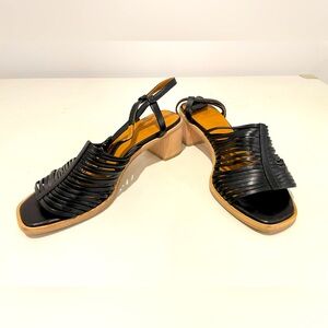 Black Leather Heeled Sandal